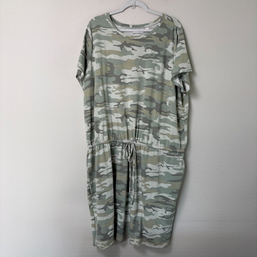Belle By Kim Gravel Luxe French Terry Dress Size 2X Green Camo Pockets